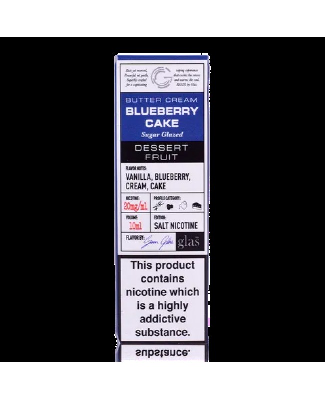 BLUEBERRY CAKE NICOTINE SALT E LIQUID BY GLAS BASIX 10ML - 10MG / 20MG